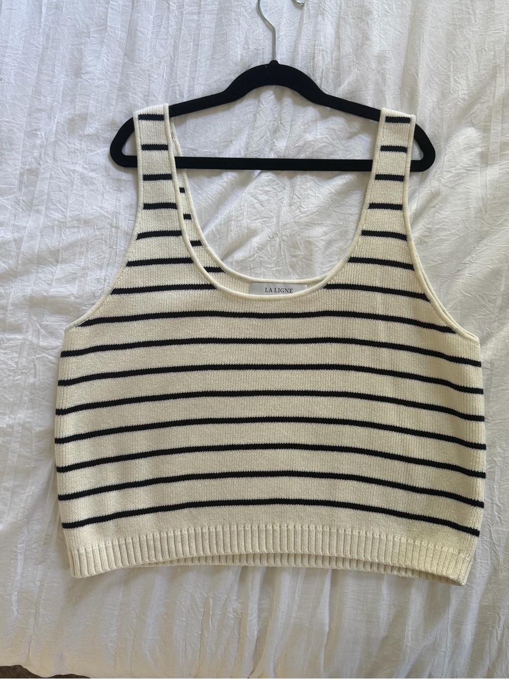 La Ligne Cream and Navy Striped Knit Tank